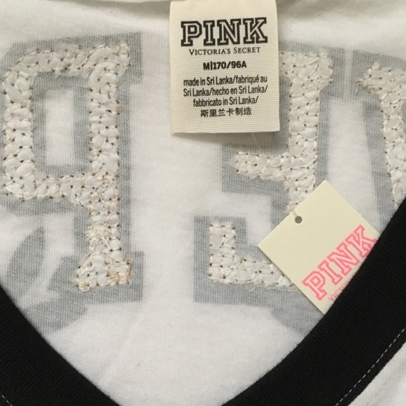 PINK VS Sequins Varsity Long Sleeve V-Neck Tee Rare NWT - Picture 8 of 8